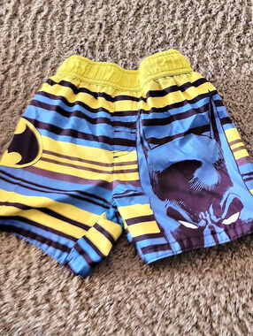 DC Comics Kids Striped Swim Trunks in Blue & Yellow